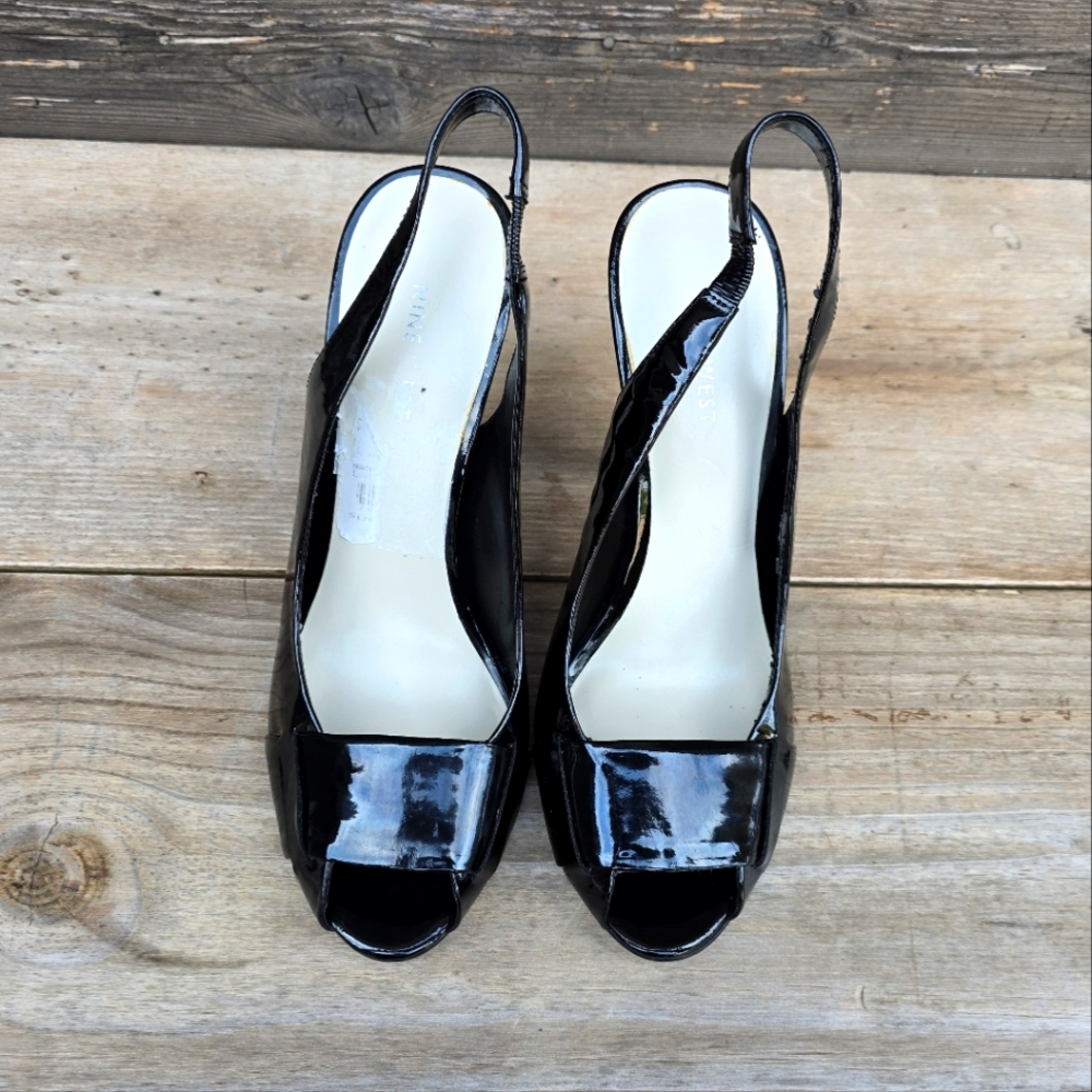Nine West Patent Leather Black Open-Toe Slingback Heels - Picture 8 of 16